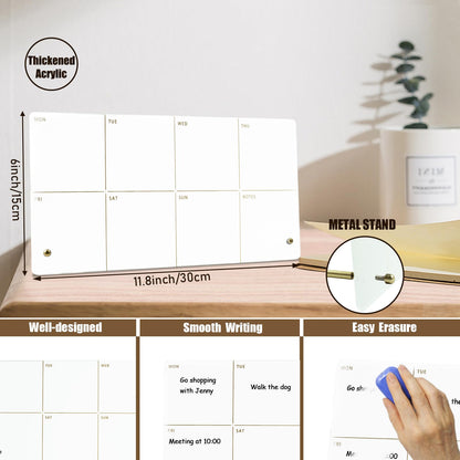 Marribol Weekly Planner Dry Erase Board for Desk,Acrylic Desktop Weekly Planner Whiteboard with Stand,12"X6"-Small, Dry Erase Weekly to Do List White Board for Home Office School-ZMZL-W-1530
