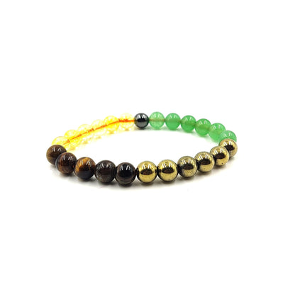 PRECIOUS PEBBLE Wealth & Confidence Bracelet for Men & Women, Natural Pyrite, Green Aventurine, Hematite & Citrine Beads – 8mm Adjustable Stone Bracelets for Focus, Style, Clarity & Everyday Wear