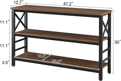 HOMBAZAAR Sofa Table,Industrial Console Table with Storage,Entryway Table with Engineered Wood and Metal,Rustic 3 Tier Shelf for Living Room,Hallway,Brown,47 Inch