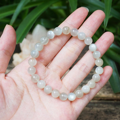 OwizJade 8MM Green Moonstone Bracelet, Unisex Natural Gemstone Round Beads Stretch Bracelet Healing Crystal Beads, A for Women Men