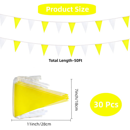 Rotenl 50 Feet 30 Pcs Yellow and White Pennant Banner Flags String Hanging Triangle DIY Flags, Bunting Streamers Decorations for Grand Opening, Birthday, Wedding, Party Celebration (1)