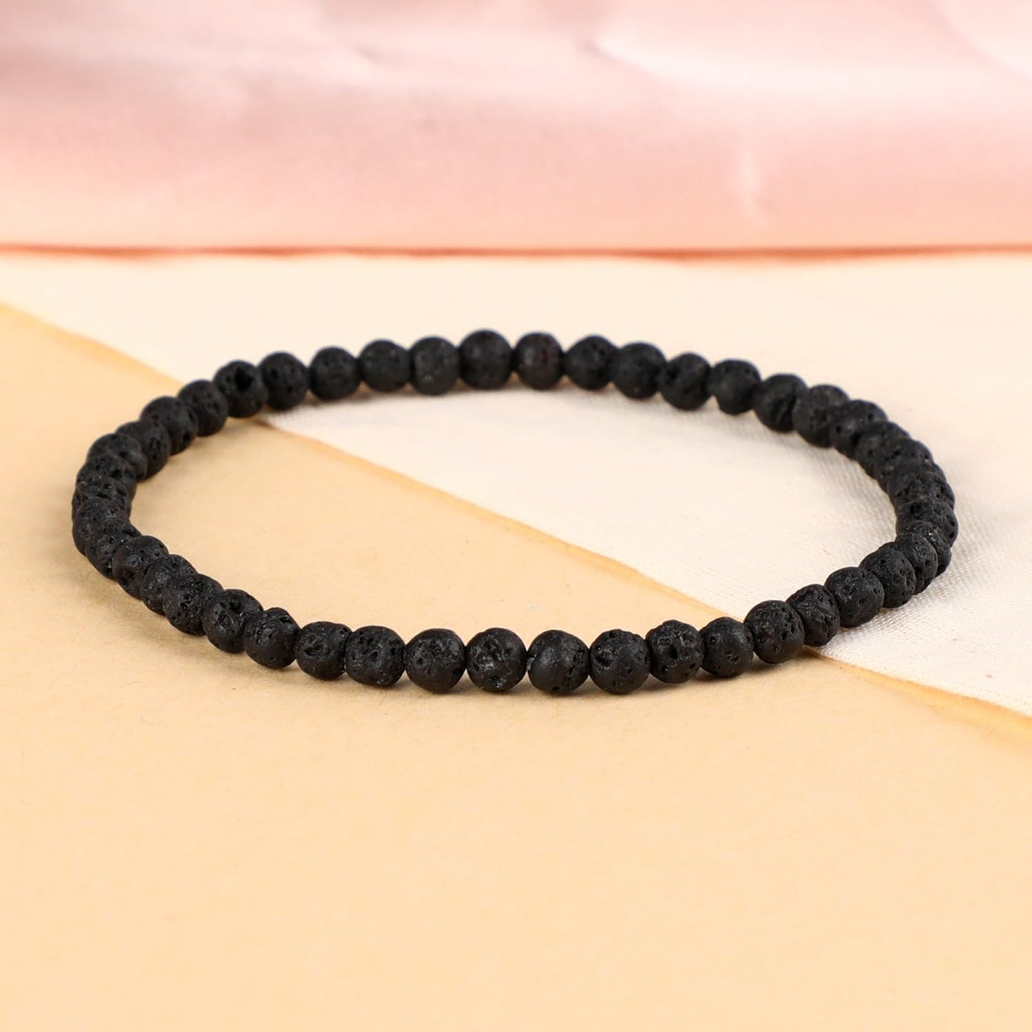 LPBeads Handmade Natural Gemstone Stretch Elastic 4mm Black Lava Bracelet Healing Crystal Round Stone Beads Jewelry Gifts for Women Men