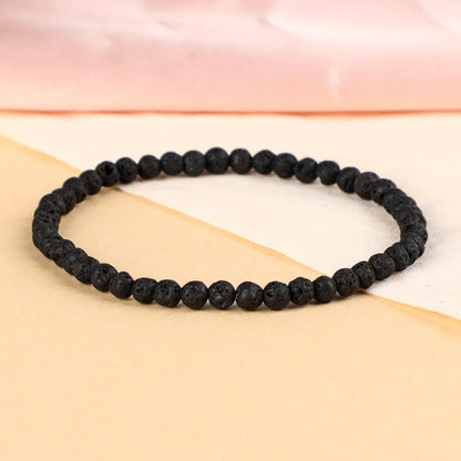LPBeads Handmade Natural Gemstone Stretch Elastic 4mm Black Lava Bracelet Healing Crystal Round Stone Beads Jewelry Gifts for Women Men