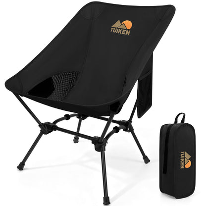 TUIKEN Ultralight Camping Chair Backpacking Chair, Portable Camp Chair with Cup Holder & Storage Bag, Lightweight Compact Folding Chair for Hiking, Travel, Picnic Mountaineering（Deep Black）