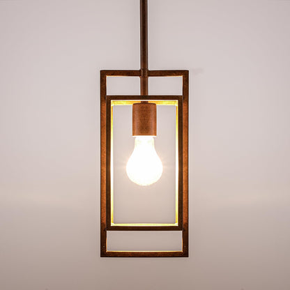 Wrlmfy Antique Brown Pendant Lighting Fixture with Geometric Metal Cage, 1-Light Retro Inspired Farmhouse Mini Hanging Lamp with Height Adjustable Rods for Kitchen Island, Cafe Bar, Dining Room
