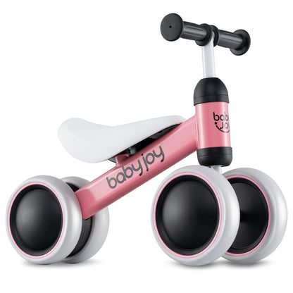 BABY JOY Balance Bike, No Pedal 4 Wheels Toddler Bike with Soft Seat as First Ride-on Toy Birthday Gift, Baby Balance Bike for 2 Years Old Boys Girls (Pink)