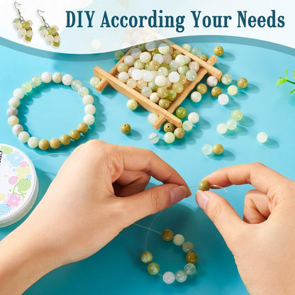 FASHEWELRY Stone Bracelet Making Kit 100pcs 8mm Mixed Gemtone Round Beads Green Crystal Loose Beads with Elastic String for DIY Necklace Earrings Jewelry Making