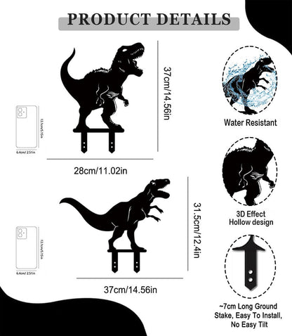 Large 14.56" Metal Garden Decor, 2 Pack Weather-Proof Dinosaur Statue, Dino Silhouette Garden Sculptures & Statues Stakes for Outdoor Lawn, Patio, Flower Beds, Ideal Gardening & Country Gifts