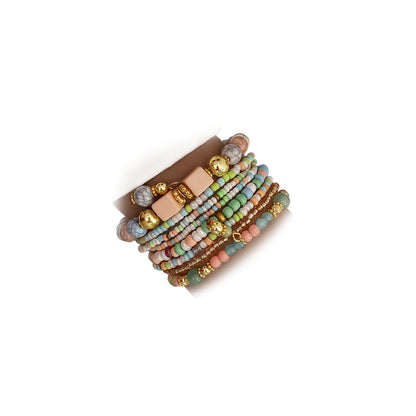 IFKM 8PCS Beaded Bracelets for Women, Multilayered Stackable Strand Stretch Bead Bracelet Pack Handmade Trendy Bohemian Charm Jewelry Colorful
