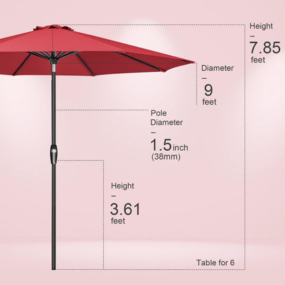 Tempera 9ft Patio Market Outdoor Table Umbrella with Auto Tilt and Crank, Large Sun Umbrella with Sturdy Pole & Fade Resistant Canopy, Easy to Set, Rust Red