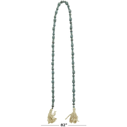 Deco 79 Mango Wood Handmade Hexagon Carved Geometric Long Beaded Garland with Tassel, 80" x 1" x 1", Blue
