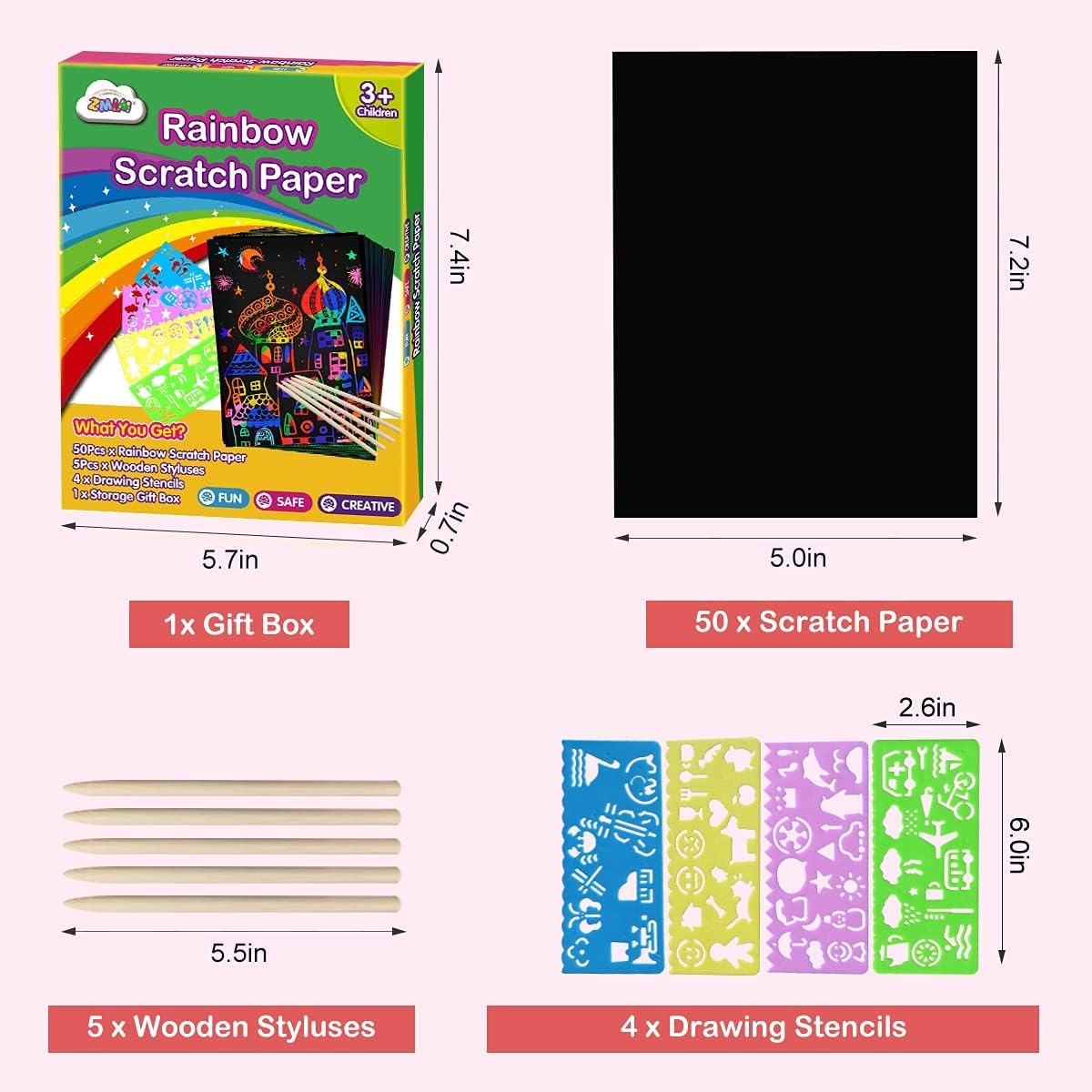 ZMLM Scratch Paper Art Set: 60 Pcs Magic Art Craft Kid Return Gifts Scratch Paper Supplies Toddler Preschool Learning Toys for Age 3 4 5 6 7 8 Girls Boys Birthday Activities Party Favors