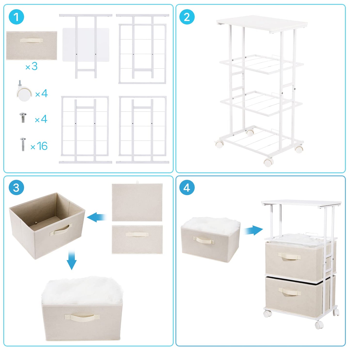 MAX Houser Dresser Tower with 3 Drawers for Bedroom, Fabric Storage Organizer Unit, Chest of Drawers with with WoodTop, Small Vertical Storage for Guest Room, Closet, Entryway, Nursery(Beige)