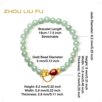 ZHOU LIU FU Rabbit Beaded Bracelets for Women Adjustable Bunny Green Bead Stretch Bracelets Red Agate Carrot Bracelet Her Mom Birthday