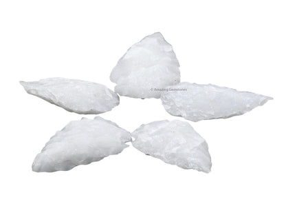 Amazing Gemstone 5 Pieces Snow Quartz Arrowhead, Crystal and Healing Stone Flint Rock Arrow Head - 1 to 1.5 Arrowheads for DIY Project Craft Point Jewelry Making