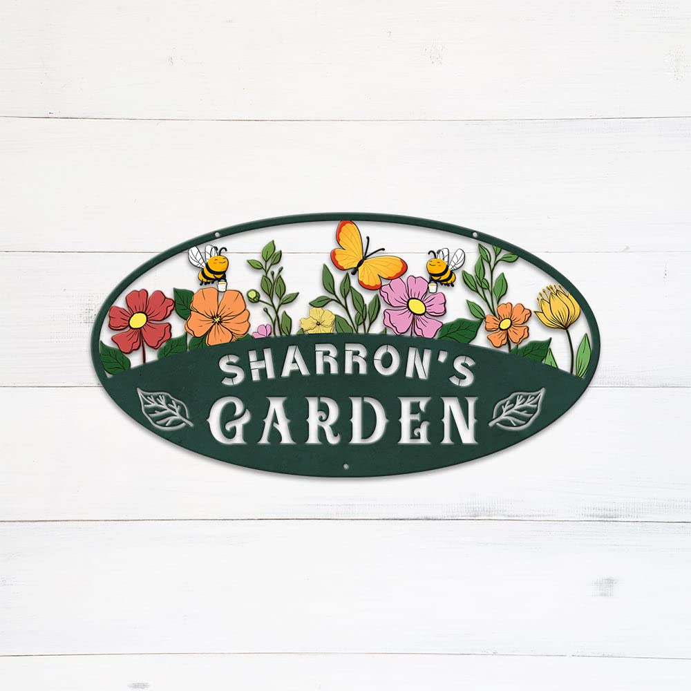 MeMate Garden Signs, Personalized Metal Signs, Garden Sign to Personalize, Customized Name Wall Art for Garden Outdoor Decor, Large Sign for Vegetable Garden She Shed, Personalized Outdoor Plaque