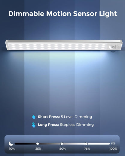10.5" Under Cabinet Lighting, Wireless Motion Sensor Light Indoor with 3 Color Temps, Magnetic Closet Light, Dimmable Led Light, Rechargeable Under Counter Lights for Kitchen, Bedroom, Stair, 2 Pack