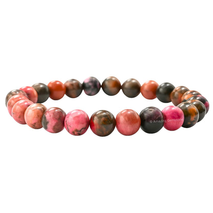 Amazing Gemstone Crystal Bracelet for Women Men's Gifts - Protection Healing Crystal Bracelet - 8mm Gemstone Beaded Stretchable Bracelet Pulseras Para Hombres Mujer Stocking Stuffers Mothers Day Gift (Rhodonite with Black Matrix)
