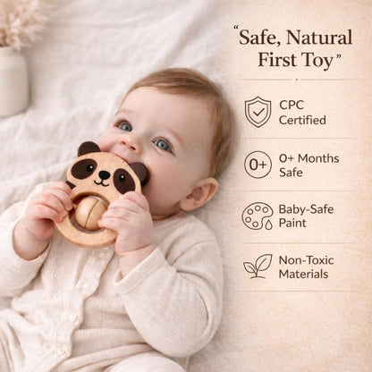 Voofy Wooden Baby Rattle Set (5pcs) – Montessori Infant Grasping Toys for 0-12 Months, Natural Non-Toxic Sensory Development Toy, Eco-Friendly Shaker Organic Baby Shower Gift for Boys & Girls