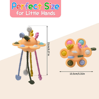 Little Rawr Silicone Baby Sensory Montessori Toys & Pull String Toys for 18 M+, Toddler Birthday Gift Car Seat Airplane Travel Toy for 1 2 Year Old Boy Girl Infant 18 Months Old (Orange)