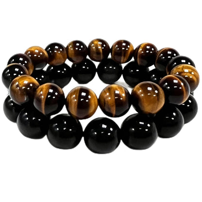 Ruishupin Natural obsidian bracelet,Tigers eye black obsidian 8/10/12/13mm beads bracelet for men and women, Jewelry Healing elasticized Bracelets Bring Luck and happyness Prosperity.Mom/Dad/Wife/Employee gift