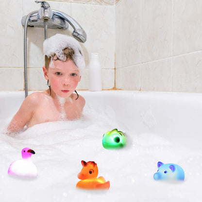 No Hole Bath Toy, 12 Pack Light up Animal, Flashing Color Tub Toys for Toddler Swimming Pool Party Bathtub Bathroom Shower Game, Bathtub Floating Water Toy for Infant Kid Toddler Boy Girl