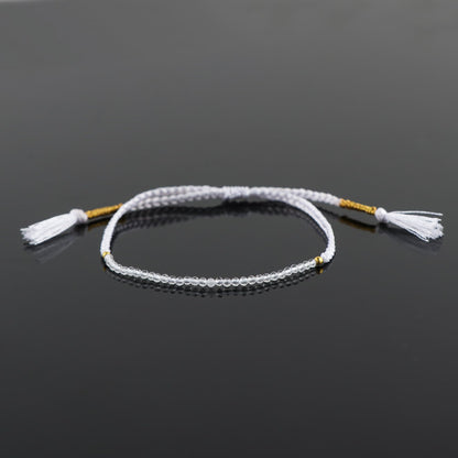 TGH Natural Clear Quartz Beads Braided Bracelet Healing Crystals Birthday Gift for Her Thread Protection Bracelet for Men Women Gemstone Jewelry 7 inch Christmas Gift (Clear Quartz)