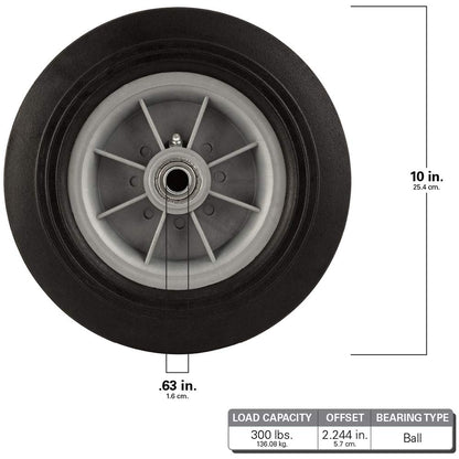 Flat Proof Replacement Wheel - 10-Inch - 300 lb. Load Capacity - For use on Wagons, Carts, & Many Other Products