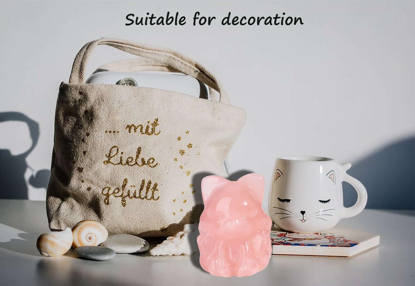 LAIDANLA 2" Rose Quartz Fox Figurine Healing Crystals Pink Fox Statue Hand Carved Natural Gemstone Polished Reiki Spiritual Pocket Animal Sculpture Home Office Room Desk Decor
