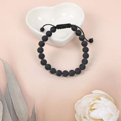 AD Beads Natural 8mm Gemstone Bracelets Healing Power Crystal Macrame Adjustable 7-9 Inch (Matte Black Onyx)