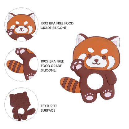 Cute Animal Baby Food Grade Silicone Teether Toy with One Piece Design Pacifier Clip Holder,Teething Pain Relief Toys Gift Set for 3 Months+ Boys and Girls,Freezer Safe,BPA Free (Red Panda)