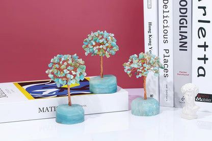 QINJIEJIE Amazonite Healing Crystal Tree Decor Natural Stone Gemstone Room Office Desk Decor Crystals Base Copper Wire Money Tree of Life Spiritual Decorations Home Meditation Yoga Gift for Women