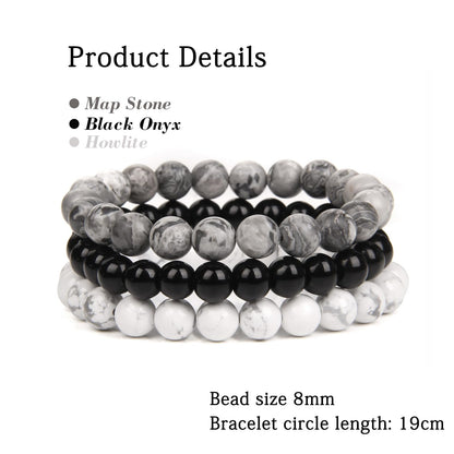 Risyfjew 3 PCS Healing Crystal Bracelet Women 8mm Natural Stone Beaded Stretch Bracelet Map Stone Howlite Jewelry Gifts