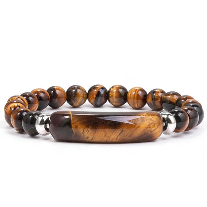 Kim Carrey Italian Tiger's Eye Mens Bracelet Stainless Steel Waterproof, Men's Bracelets Birthday Annivesary Gift for Him (Big Tiger's Eye Beads)
