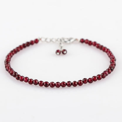 Gemkora Natural Real Rhodolite Garnet Crystals Bracelet, 3mm Best Grade Micro Cut Beads, Chakra Healing Gemstone, Beautiful Simple Jewelry, Silver Plated Jewelry 7+1 inch