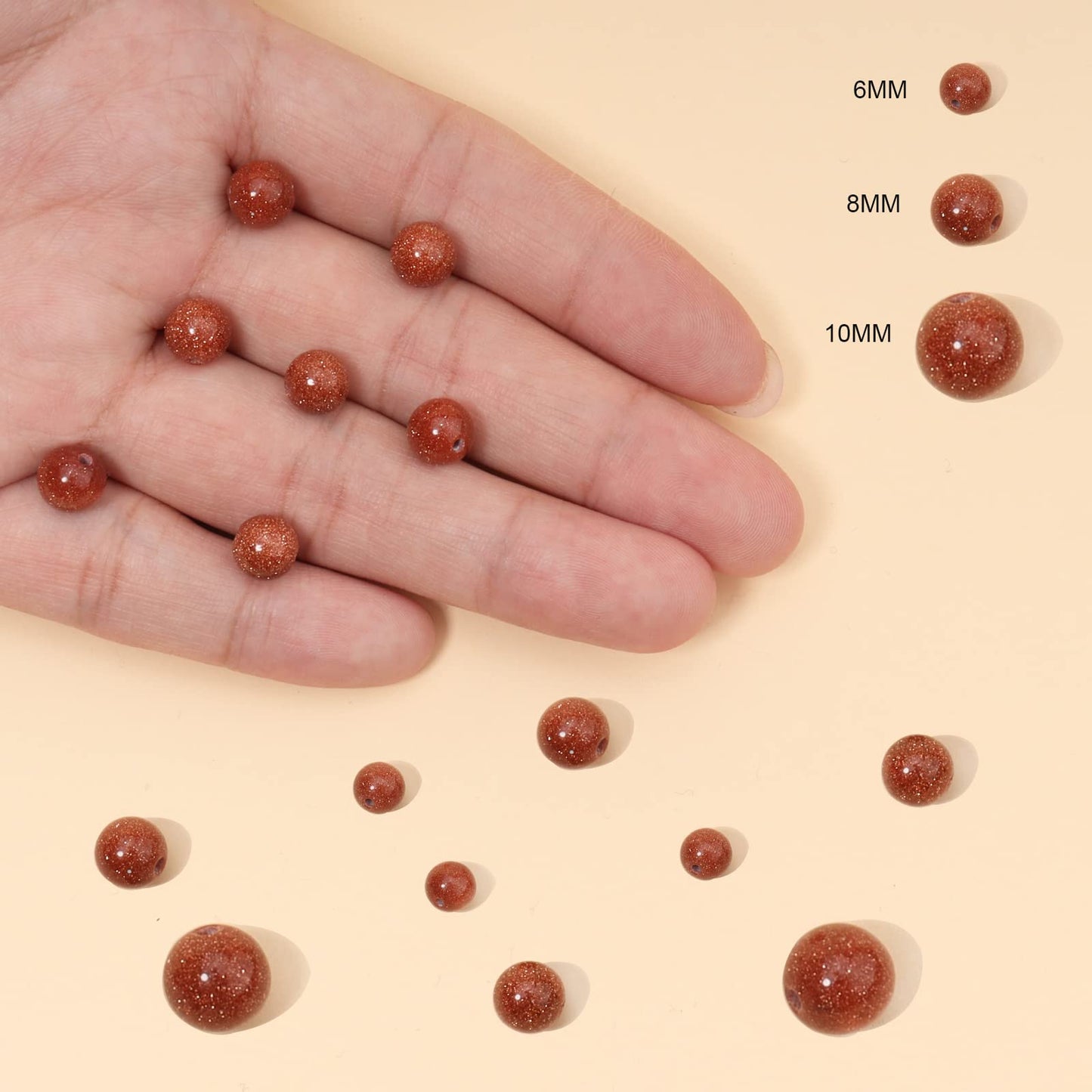 35pcs 10mm Natural Stone Beads Gold Sandstone Beads Energy Crystal Healing Power Gemstone for Jewelry Making, DIY Bracelet Necklace