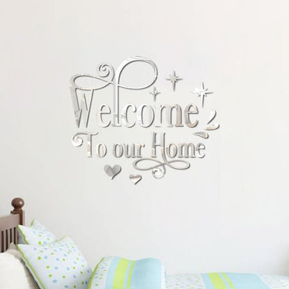 INCAUCA Welcome to Our Home Wall Decor Sticker, Home Acrylic 3D Mirror Wall Decal, Removable Art Letter Sign, Wall Door Quote Decoration DIY for Living Room Bedroom Sofa TV Background (Black)