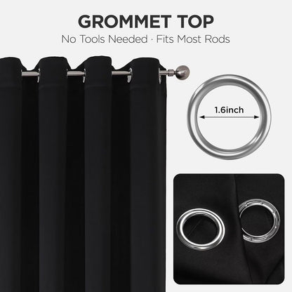 Joydeco Blackout Curtains for Bedroom,Black Out Curtains 84 Inch Long, Black Drapes with Grommets, Noise Reducing Energy Saving Thermal Insulated & Wrinkle-Free Drapes for Living Room, 2 Panels