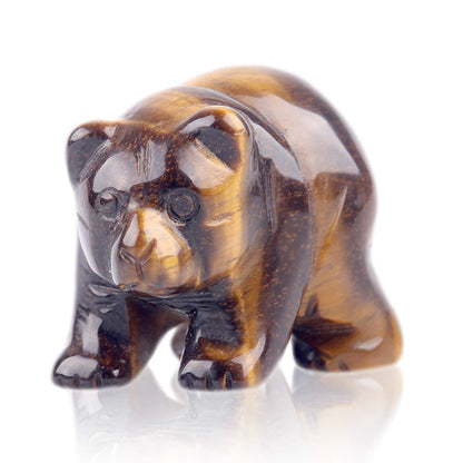 Natural Beads Semi Stone Carved Bear Yellow Tiger Eye Statue Chakra Healing Reiki Small Crafts (Yellow Tiger Eye)