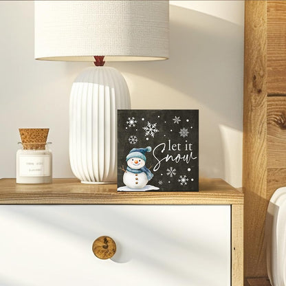 Vgrti Let It Snow Wooden Box Sign, Cute Winter Snowman Desk Sign for Holiday Farmhouse Shelf, Xmas Birthday Gifts for Women Men Friends Sisters Family BFF Snowman Lovers Colleagues