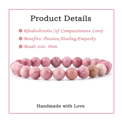 Bymitel 8mm Rhodochrosite - Handmade Reiki Gemstone Stretch Bracelet, Natural Beauty & Spiritual Essence, Crystal Healing for Unisex Adults