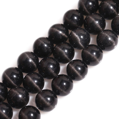 HAAMIIQII 45pcs 8mm Black Cat Eye Beads Round Loose Gemstone Beads for Jewelry Making Strand 15 Inch