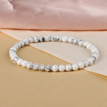 LPBeads Handmade Natural Gemstone Stretch Elastic 4mm White Howlite Bracelet Healing Crystal Round Stone Beads Jewelry Gifts for Women Men