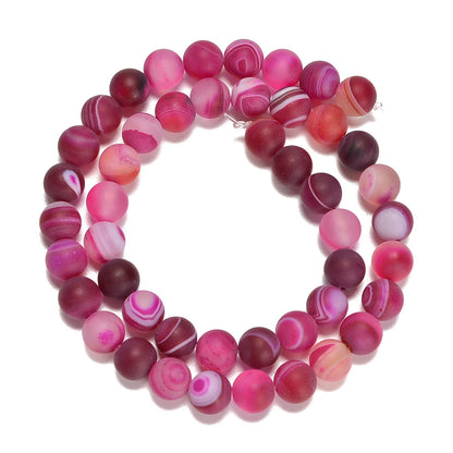 jodaying 10mm Fushia Stripe Agate Matte Round Natural Gematone Loose Beads for Jewelry Making DIY 1 Strand 15"