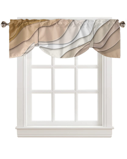 Brown Ombre Tie Up Valance Curtain for Kithchen Windows Brown and White Gradient Modern Abstract Geometric Adjustable Ties Valance Tier Curtain Rod Pocket Valances for Bedroom/Living Room, 54x18in