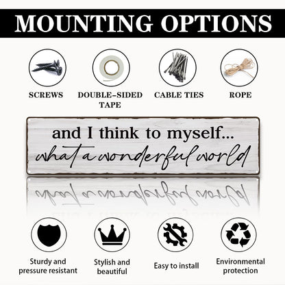 And I Think To Myself What A Wonderful World Sign, Retro Metal Tin Sign, Farmhouse Family Wall Decor, Wall Art Decor Iron Poster, For Home Living Room Bedroom 15.8x4 Inch