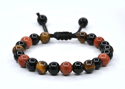Amazing Gemstone Anti Bullying Manifestation Bracelets - Black Obsidian Tiger Eye Red Jasper Bracelet Set for Healing Calming Anxiety Stress Relief Gifts Pulseras Para Hombres Mujer (Adjustable)
