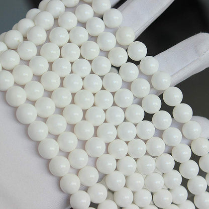 MJDCB 7A Natural Deep Sea White Shells Round Stone Beads for Jewelry Making DIY Bracelet Necklace (10mm)