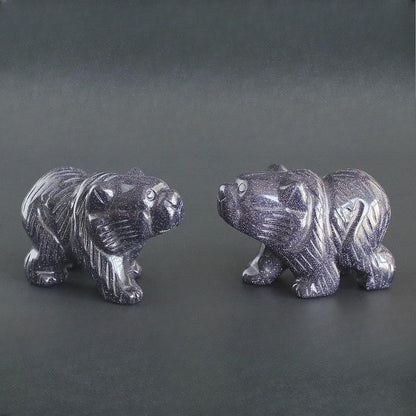 HLbshi Hand Carved Gemstone Crystal Bear Figurine Animal Statue Carving Office Home Decor Collections 2'' (Blue Goldstone)