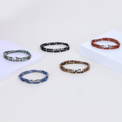COAI African Turquoise Bracelet for Men, Layered Beaded Gemstone Bracelet for Men L